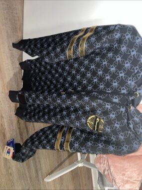 Champion Black Hoodie with Gray Monogram and Gold Stripes